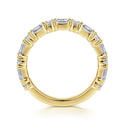 Aggie - 14K Yellow Gold Baguette and Round Diamond Anniversary Band