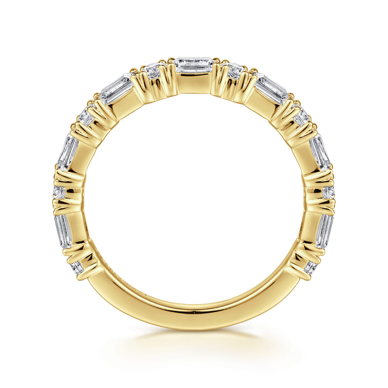 Fancy Wedding Ring in 14k Yellow Gold with Baguette Natural Diamond at Gabriel & Co. - Shot 2
