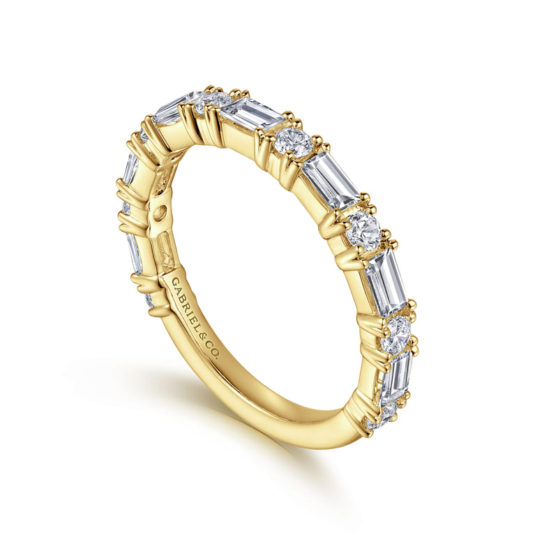 Fancy Wedding Ring in 14k Yellow Gold with Baguette Natural Diamond at Gabriel & Co. - Shot 3