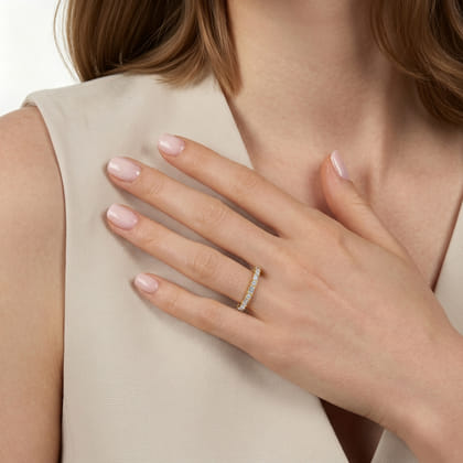 Aggie - 14K Yellow Gold Baguette and Round Diamond Anniversary Band