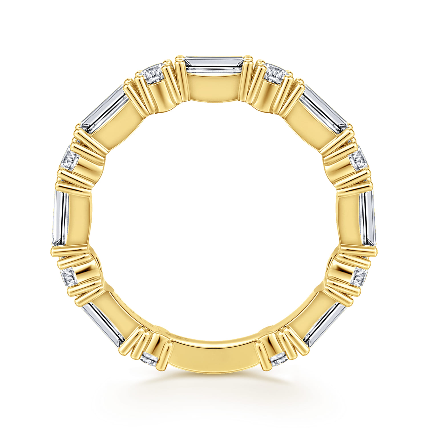 Fancy Wedding Ring in 14k Yellow Gold with Baguette Natural Diamond at Gabriel & Co. - Shot 2