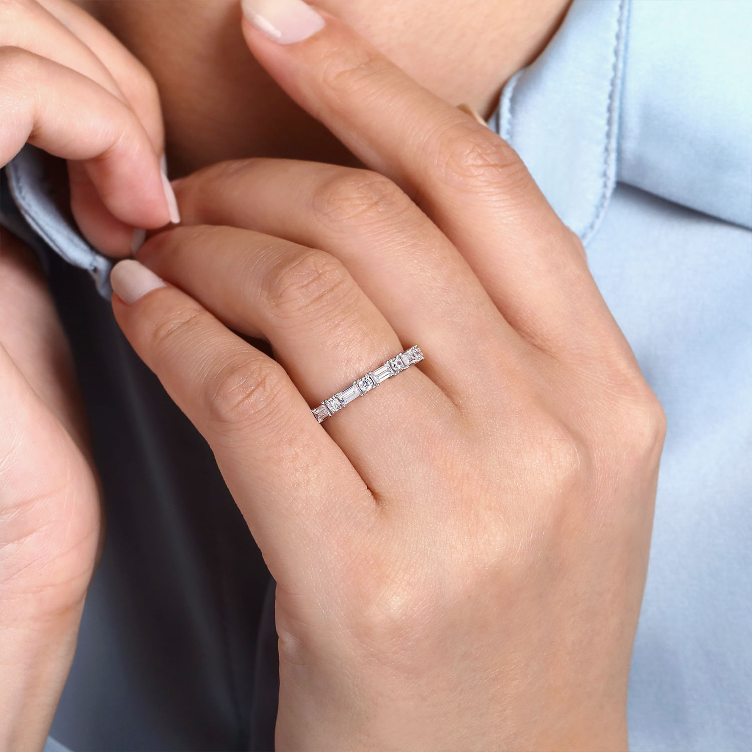 Aggie - Platinum Baguette and Round Diamond Anniversary Band