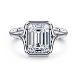 Agnes - 14K White Gold Emerald Cut Solitaire Diamond Engagement Ring