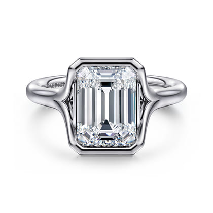 Agnes - 14K White Gold Emerald Cut Solitaire Diamond Engagement Ring