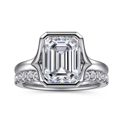Agnes - 14K White Gold Emerald Cut Solitaire Diamond Engagement Ring