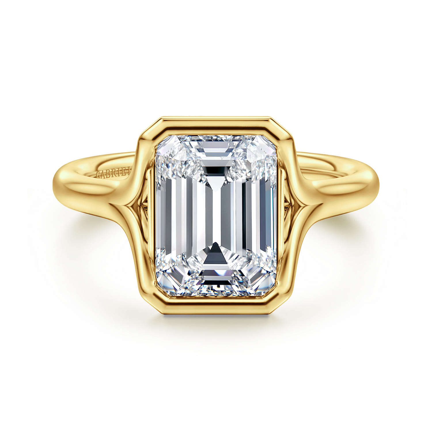 Agnes - 14K Yellow Gold Bezel Set Emerald Cut Solitaire Diamond Engagement Ring