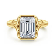 Agnes - 14K Yellow Gold Bezel Set Emerald Cut Solitaire Diamond Engagement Ring