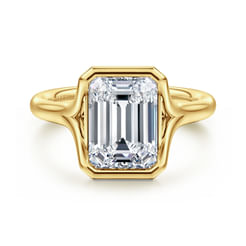 14K Yellow Gold Emerald Cut Solitaire Diamond Engagement Ring