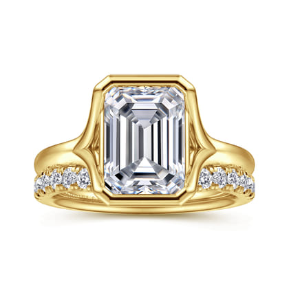 Agnes - 14K Yellow Gold Emerald Cut Solitaire Diamond Engagement Ring