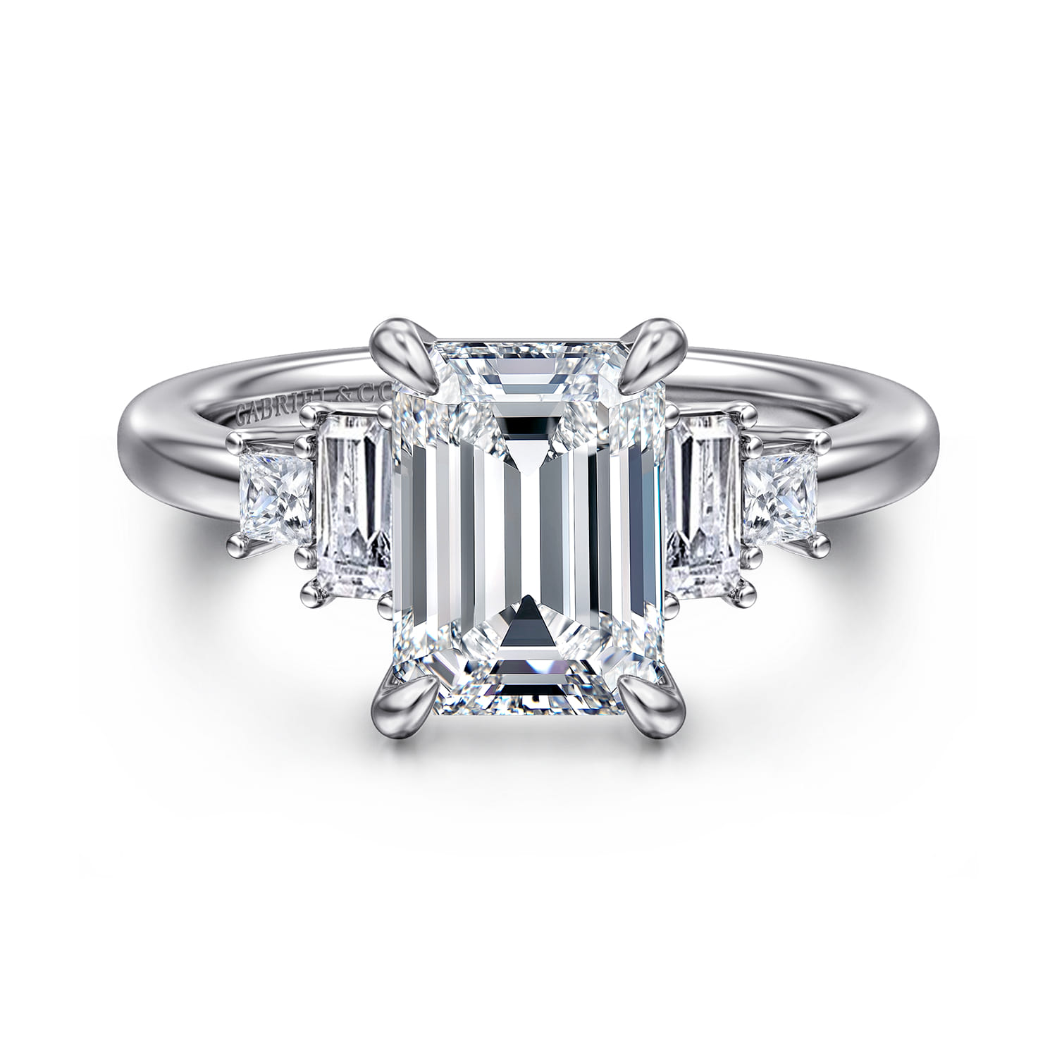 Aguilena - 14K White Gold Emerald Cut Five Stone Diamond Engagement Ring