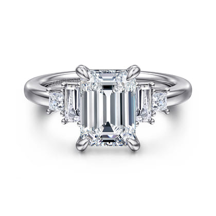 Aguilena - 14K White Gold Emerald Cut Five Stone Diamond Engagement Ring