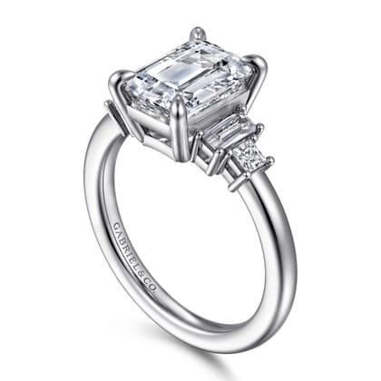 Aguilena - 14K White Gold Emerald Cut Five Stone Diamond Engagement Ring