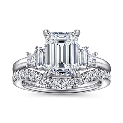 Aguilena - 14K White Gold Emerald Cut Five Stone Diamond Engagement Ring