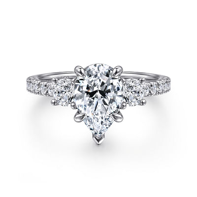 Aidah - 14K White Pear Shape Three Stone Diamond Engagement Ring