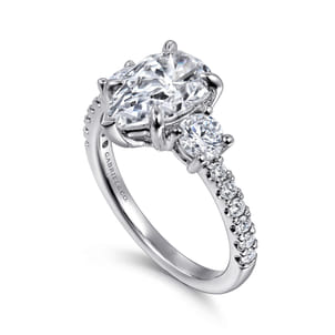 Aidah - 14K White Pear Shape Three Stone Diamond Engagement Ring