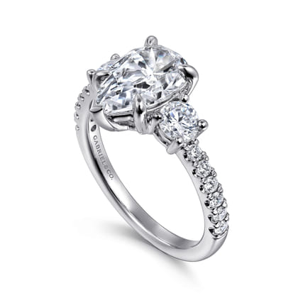 Aidah - 14K White Pear Shape Three Stone Diamond Engagement Ring