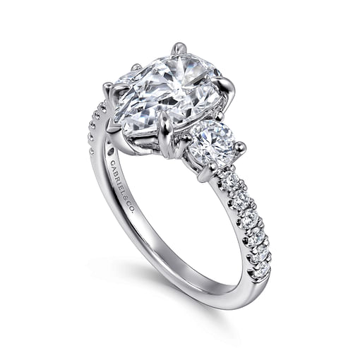 Aidah - 14K White Pear Shape Three Stone Diamond Engagement Ring - 0.66 ct - Shot 3