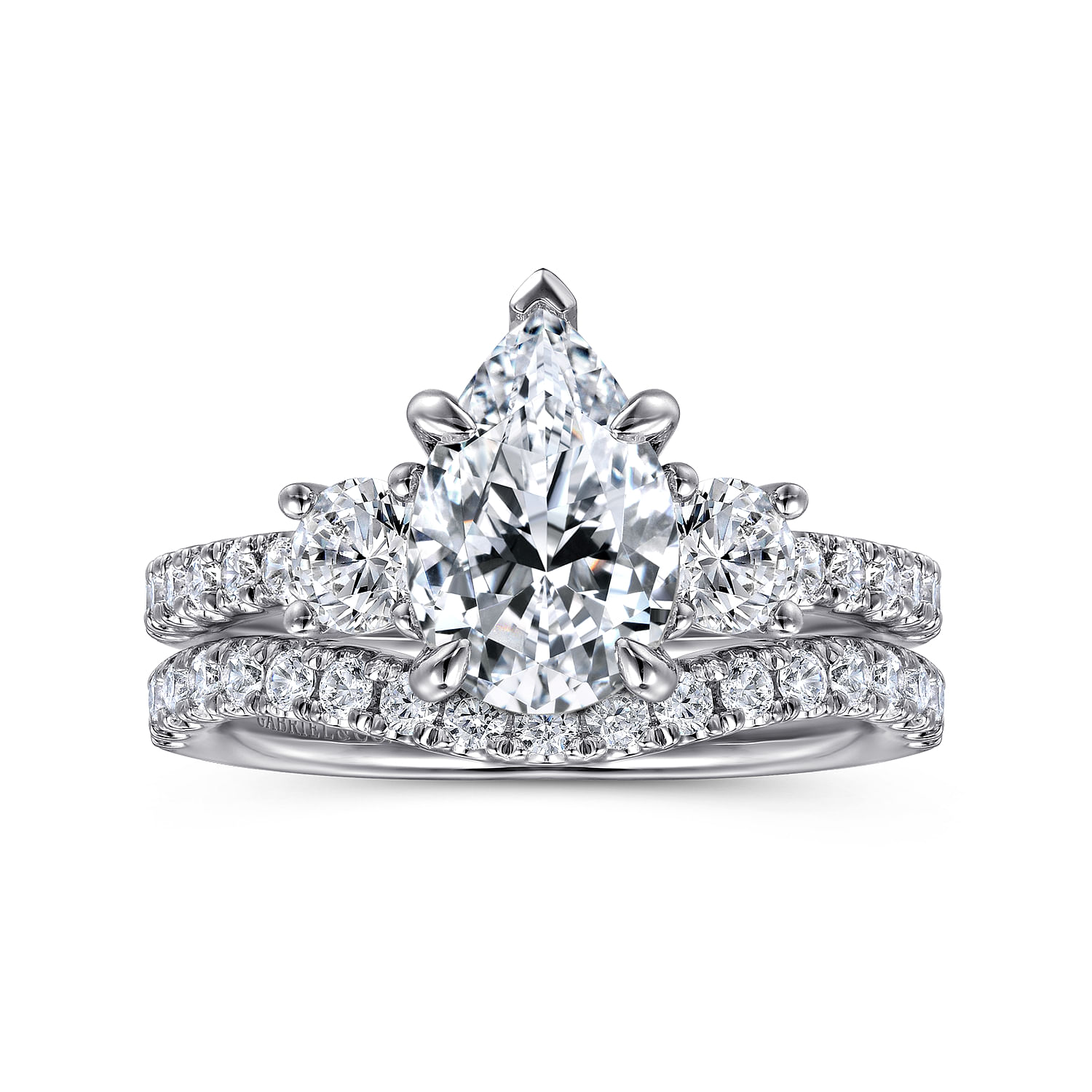 Aidah - 14K White Pear Shape Three Stone Diamond Engagement Ring