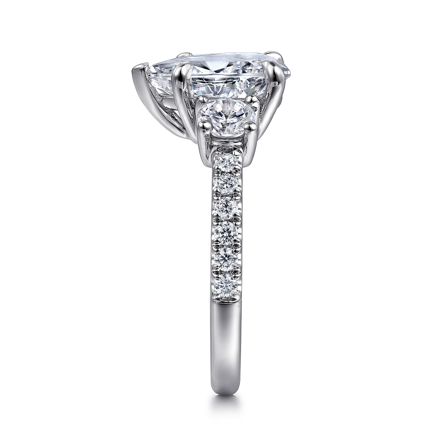 Aidah - 14K White Pear Shape Three Stone Diamond Engagement Ring