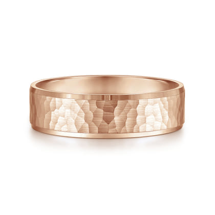 Aiden - 14K Rose Gold 6mm - Men's Wedding Band in Hammered Finish