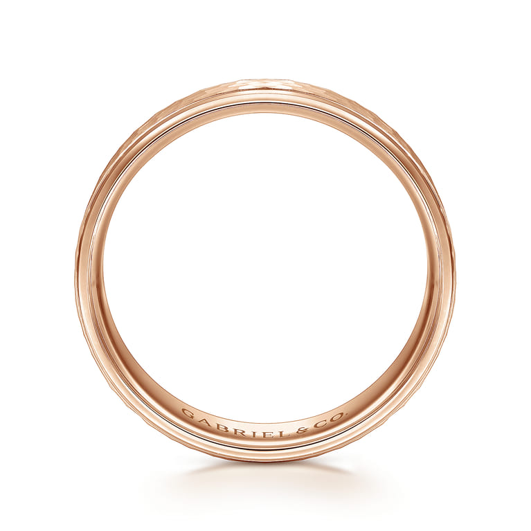 Aiden - 14K Rose Gold 6mm - Men's Wedding Band in Hammered Finish - Shot 2