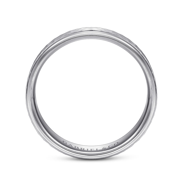 Aiden - 14K White Gold 6mm - Men's Wedding Band in Hammered Finish - Shot 2