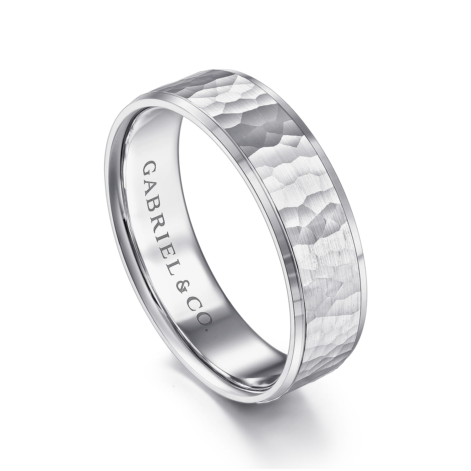 Aiden - 14K White Gold 6mm - Men's Wedding Band in Hammered Finish