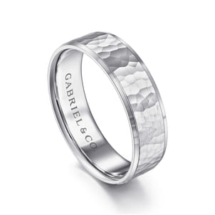 Aiden - 14K White Gold 6mm - Men's Wedding Band in Hammered Finish