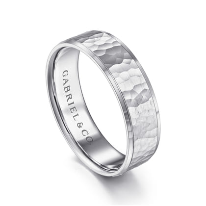 Aiden - 14K White Gold 6mm - Men's Wedding Band in Hammered Finish