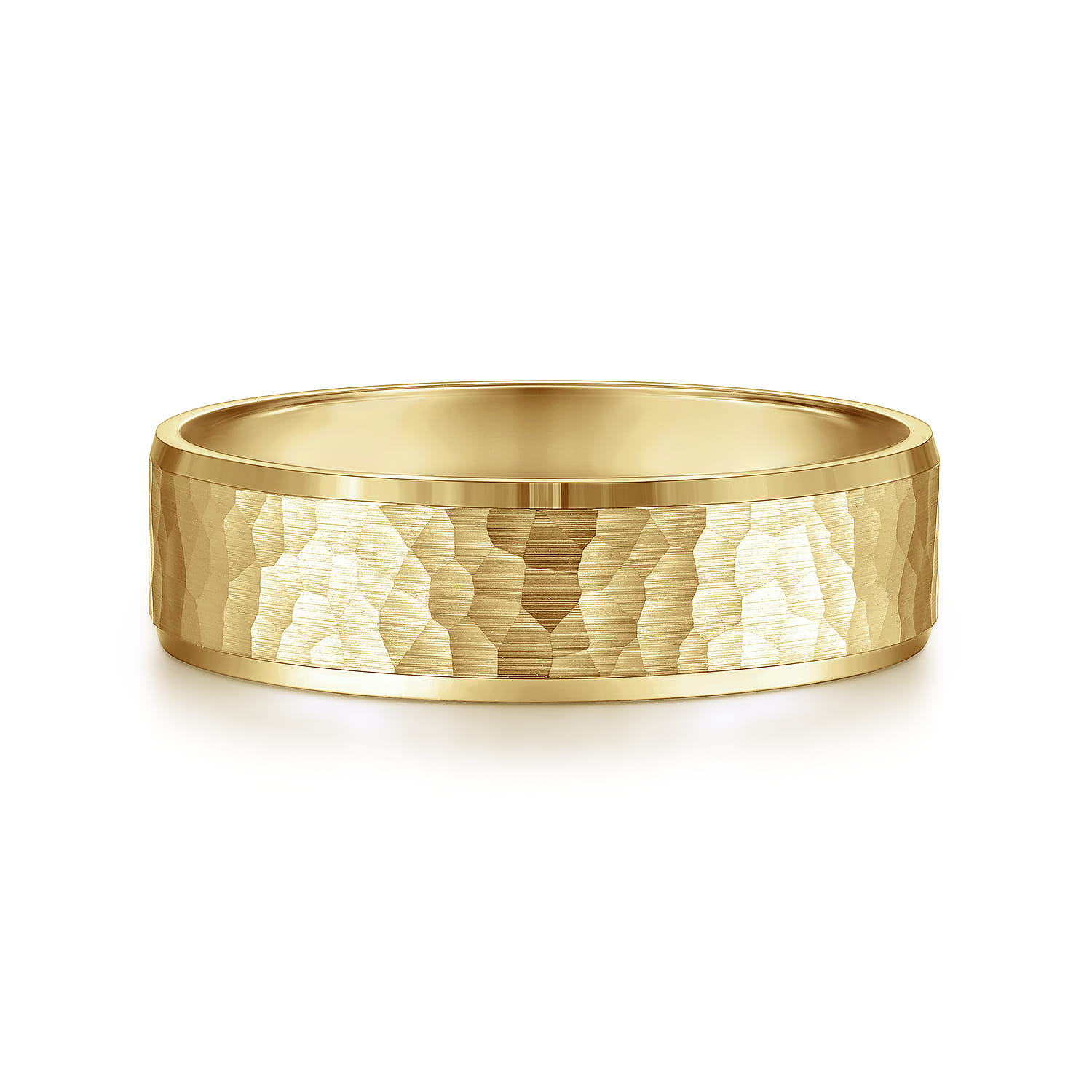 Aiden - 14K Yellow Gold 6mm - Men's Wedding Band in Hammered Finish - Shot 1