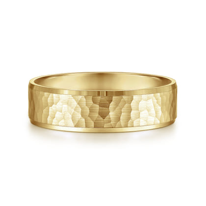 Aiden - 14K Yellow Gold 6mm - Men's Wedding Band in Hammered Finish