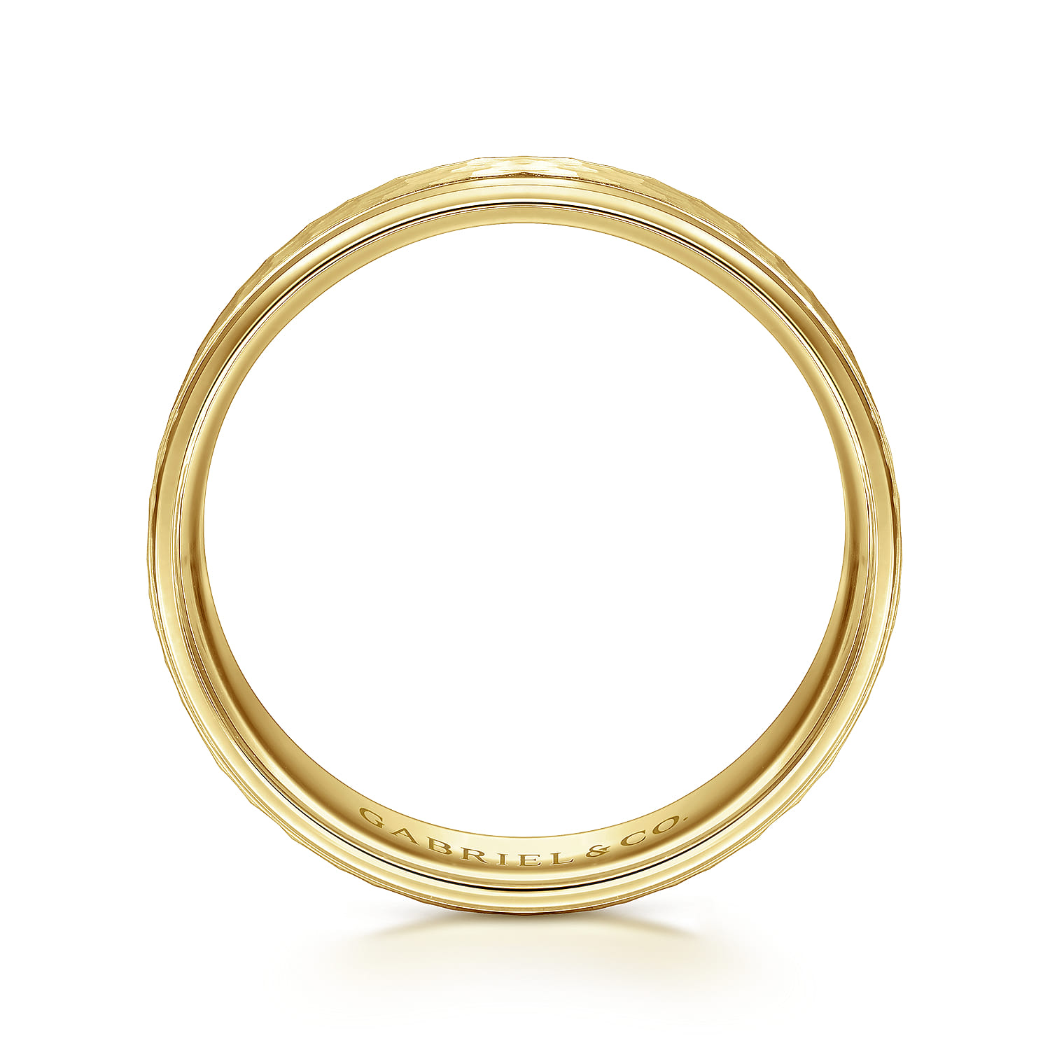 Aiden - 14K Yellow Gold 6mm - Men's Wedding Band in Hammered Finish - Shot 2