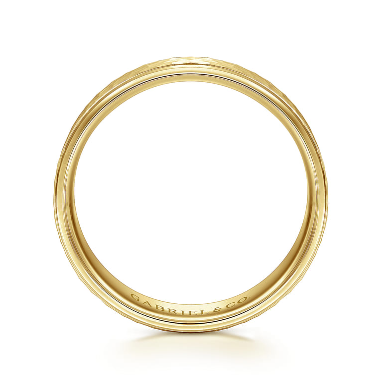 Aiden - 14K Yellow Gold 6mm - Men's Wedding Band in Hammered Finish - Shot 2