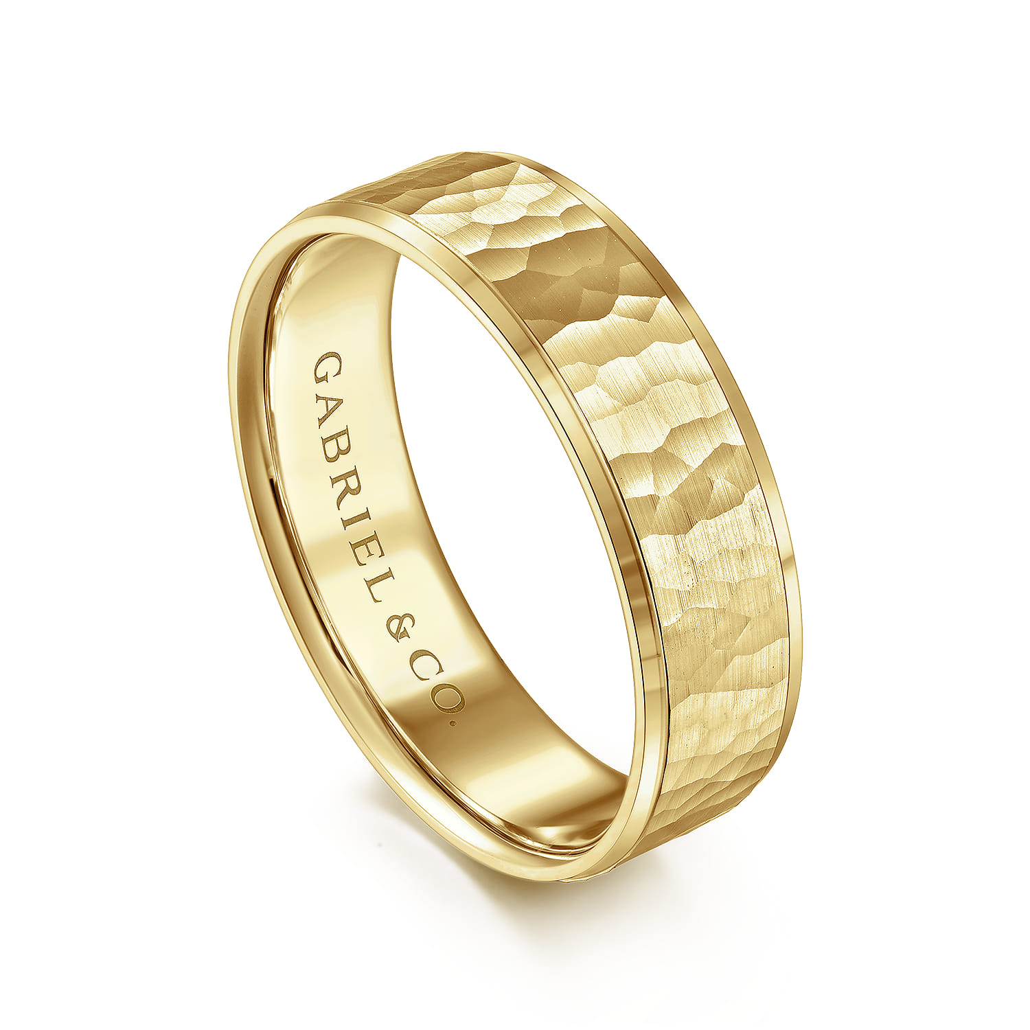 Aiden - 14K Yellow Gold 6mm - Men's Wedding Band in Hammered Finish - Shot 3