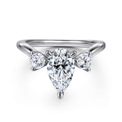 Aidy - 14K White Gold Three Stone Pear Shaped Chevron Engagement Ring