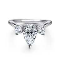 Aidy - 14K White Gold Three Stone Pear Shaped Chevron Engagement Ring