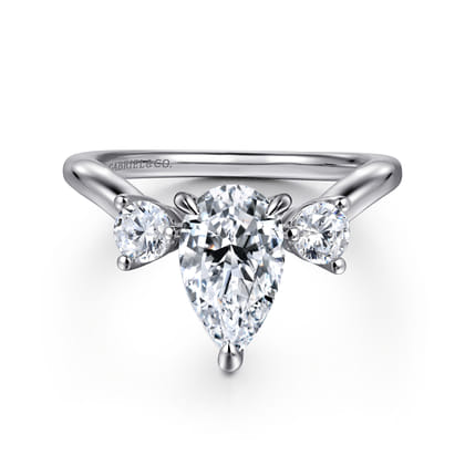 Aidy - 14K White Gold Three Stone Pear Shaped Chevron Engagement Ring