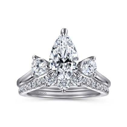 Aidy - 14K White Gold Three Stone Pear Shaped Chevron Engagement Ring