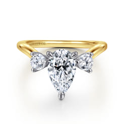 Aidy - 14K Yellow Gold Three Stone Pear Shaped Chevron Engagement Ring