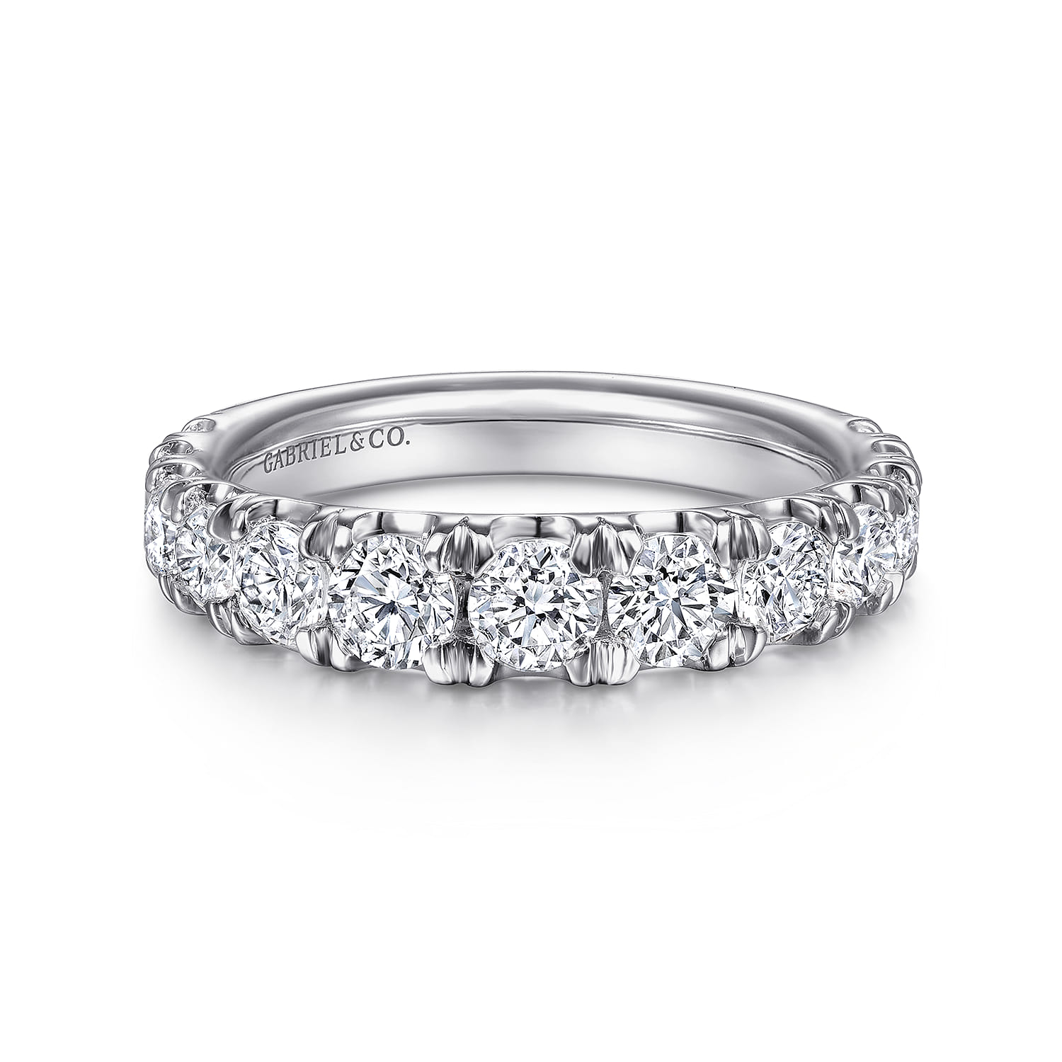 Straight Wedding Ring in 14k White Gold with Round Natural Diamond at Gabriel & Co. - Shot 1