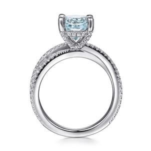 Aisha - 14K White Gold Split Shank Round Aquamarine and Diamond Engagement Ring