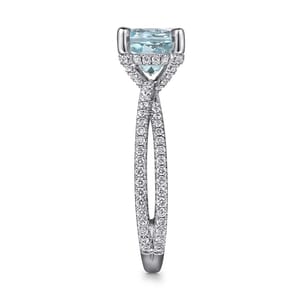 Aisha - 14K White Gold Split Shank Round Aquamarine and Diamond Engagement Ring