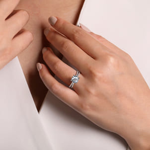 Aisha - 14K White Gold Split Shank Round Aquamarine and Diamond Engagement Ring