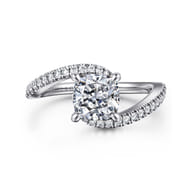 Aiva - 14K White Gold Bypass Cushion Cut Diamond Engagement Ring