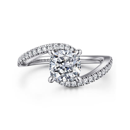 Aiva - 14K White Gold Bypass Cushion Cut Diamond Engagement Ring