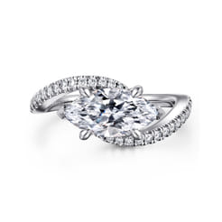 Aiva - 14K White Gold Bypass Marquise Shape Diamond Engagement Ring