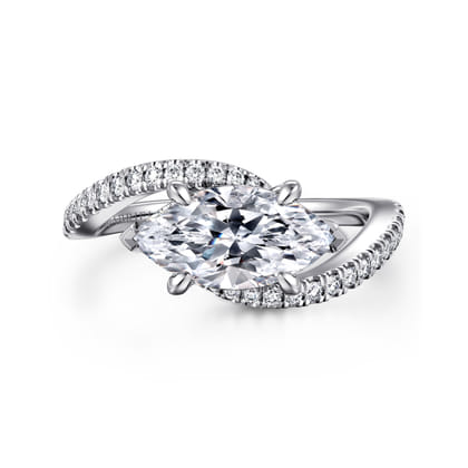 Aiva - 14K White Gold Bypass Marquise Shape Diamond Engagement Ring