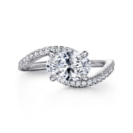 Aiva - 14K White Gold Bypass Oval Diamond Engagement Ring