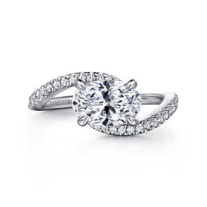 Aiva - 14K White Gold Bypass Oval Diamond Engagement Ring