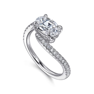 Aiva - 14K White Gold Bypass Oval Diamond Engagement Ring
